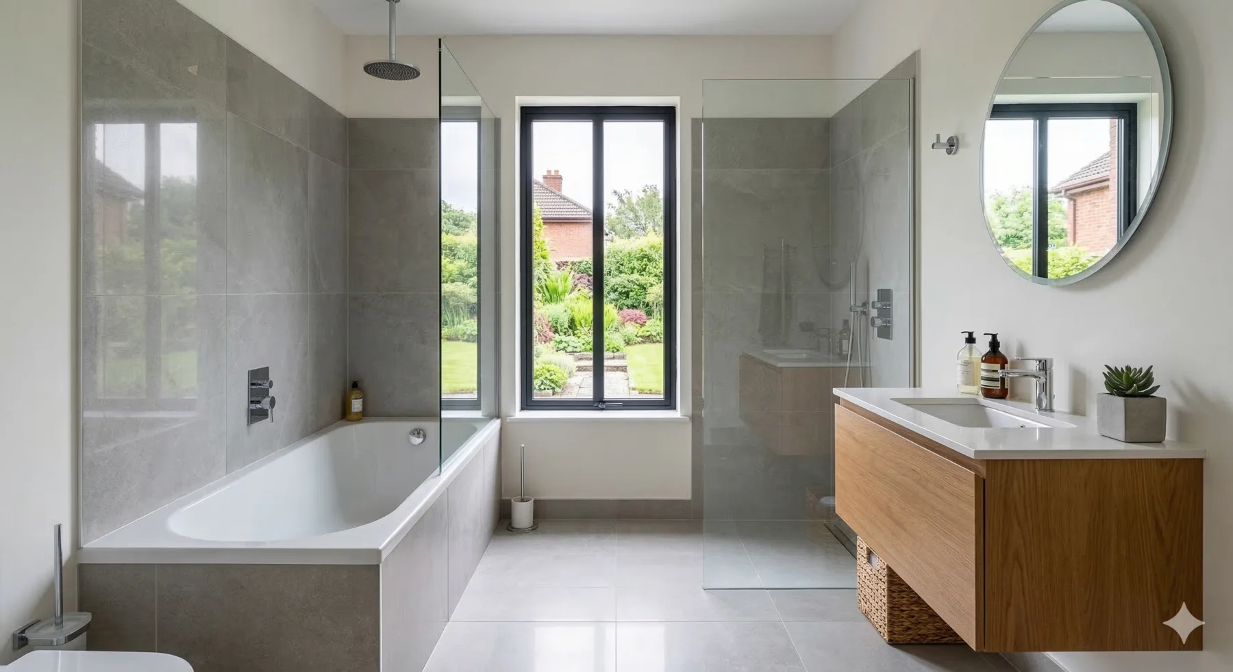 Modern family bathroom with walk-in shower and bath — BR Building Services Dublin