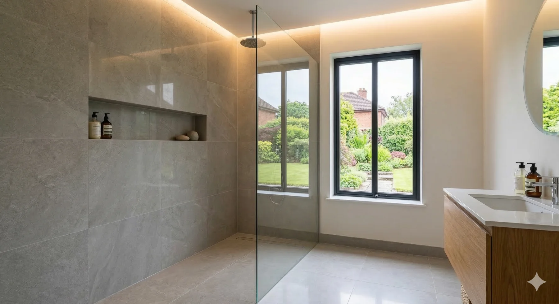 Modern walk-in shower bathroom renovation