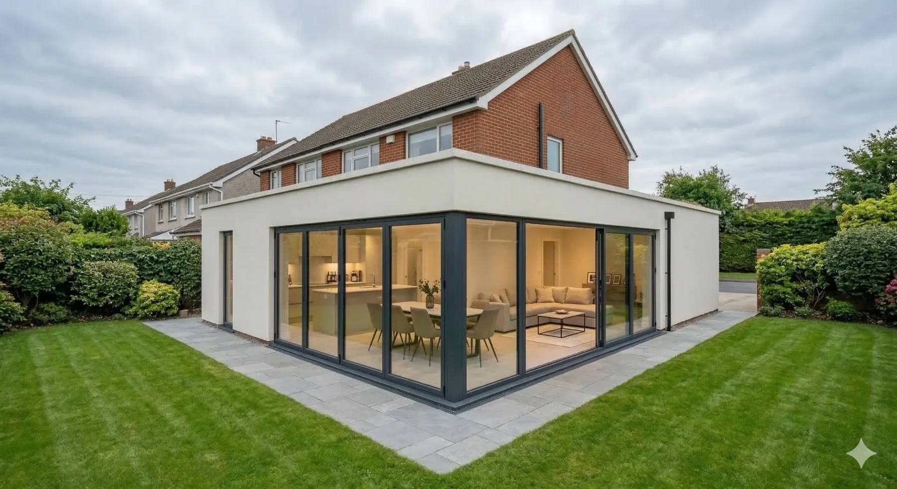 Wraparound extension with full-height glazing on a detached Dublin home — BR Building Services